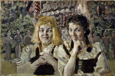 Jaś i Małgosia (Jaś i Małgosia). Portrety dwojga dzieci z bajki braci Jakuba (1785-1863) i Wilhelma (1786-1859) Grimm, o zachłannych oczach przed cukiernią. Obraz Michaiła Aleksandrowicza Vrubela (Vrubel) (1856-1910), olej na autorstwa Mikhail Aleksandrovich Vrubel