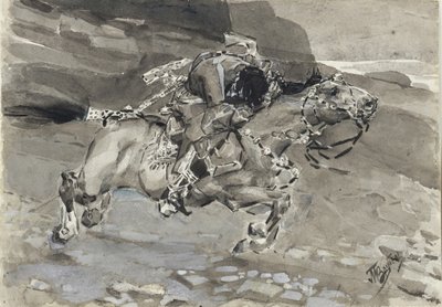 Jeździec. Ilustracja do wiersza „Demon” Michaiła Lermontowa, 1890-1891 autorstwa Mikhail Aleksandrovich Vrubel