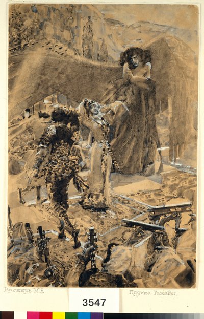 Taniec Tamary - Ilustracja z wiersza „Demon” Michaiła Lermontowa (1814-1841) - Grafika Michaiła Aleksandrowicza Vrubela (Vrubel) (1856-1910) autorstwa Mikhail Aleksandrovich Vrubel