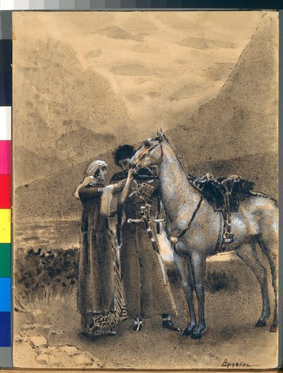 Pożegnanie Zary i Ismaila - Ilustracja z wiersza "Izmail-bej" (Izmail bej) Michaiła Lermontowa (1814-1841) - Grafika Michaiła Aleksandrowicza Vrubela (Vrubel) (1856-1910) autorstwa Mikhail Aleksandrovich Vrubel