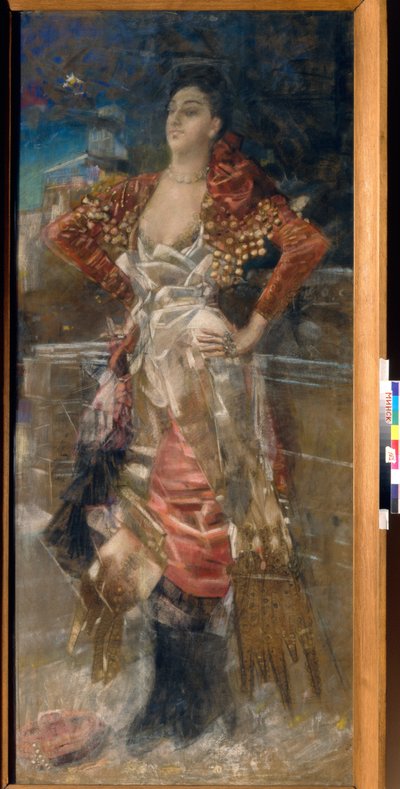 Portret tancerki i aktorki Caroline (Carolina) Otero, znanej jako La Belle Otero (1868-1965). Kurtyzana Belle Epoque. Praca Michaiła Aleksandrowicza Vrubela (Vrubel) (1856-1910), pastel na płótnie autorstwa Mikhail Aleksandrovich Vrubel