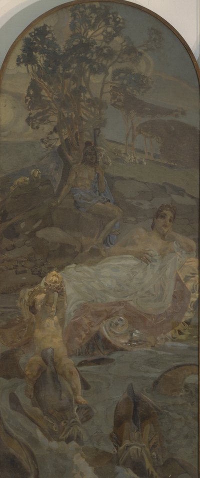 Wenus, Amor i Paryż, środkowy panel tryptyku Sąd Paryski autorstwa Mikhail Aleksandrovich Vrubel