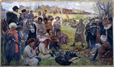 Bolszewiccy agitatorzy w Dzikim Oddziale generała Korniłowa pod Gatczynem w sierpniu 1917 r. autorstwa Mikhail Ivanovich Avilov