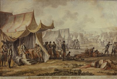 Piotr I nad rzeką Prut, 1804 autorstwa Mikhail Matveevich Ivanov