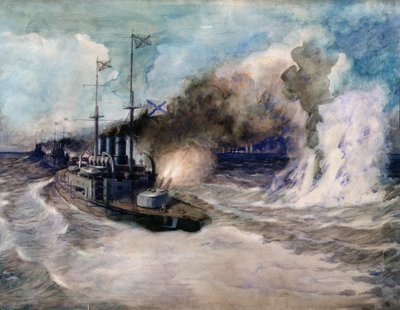 Bitwa morska między Flotą Czarnomorską a niemieckim krążownikiem pancernym Goeben w dniu 5 listopada 1914 r. – dzieło Michaiła Michajłowicza Siemionowa ( autorstwa Mikhail Mikhailovich Semyonov
