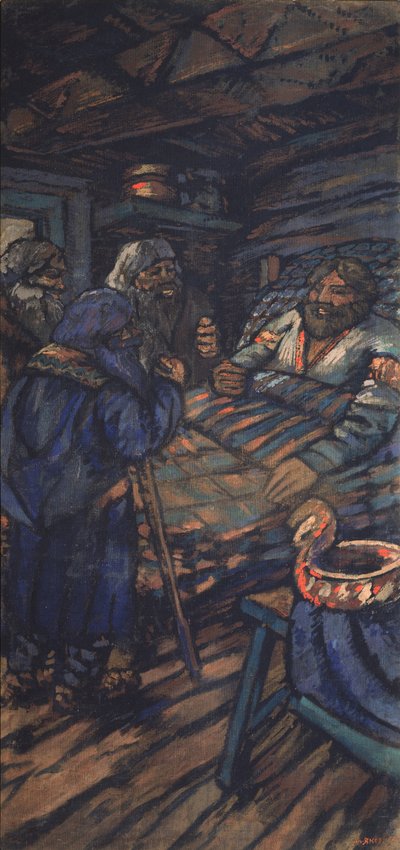 Tryptyk „Wesele wielkiego księcia Włodzimierza I. Światosławicza”, panel boczny, lata 20. XX w. autorstwa Mikhail Nikolayevich Yakovlev