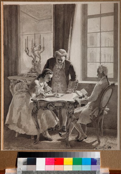 „"Lekcja języka rosyjskiego cesarzowej Katarzyny II (1729-1796)" (Lekcja języka rosyjskiego cesarzowej Katarzyny II) Rysunek piórem i tuszem Michaiła Klodta (1835-1914) autorstwa Mikhail Petrovich Klodt