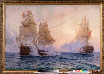 Bryg Merkury walczący z dwoma tureckimi okrętami, 14 maja 1829 (odcinek wojny rosyjsko-tureckiej autorstwa Mikhail Stepanovich Tkatchenko