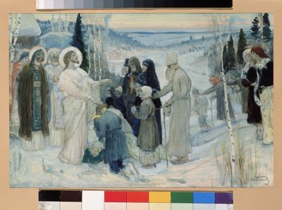 Święta Rosja (Święta Rosja). Praca Michaiła Wasiljewicza Niestierowa (1862-1942), gwasz na tekturze autorstwa Mikhail Vasilievich Nesterov
