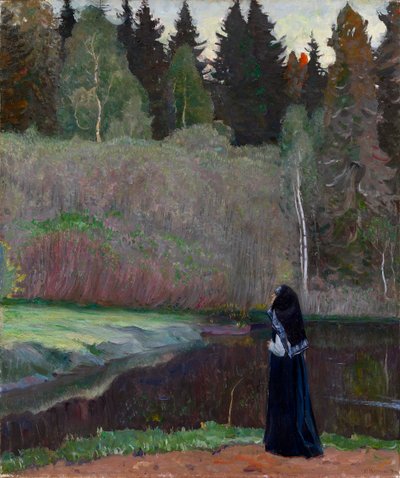 „Le chant du rossignol” (Słowik śpiewa) Zakonnica słuchająca śpiewu ptaków - Obraz Michaiła Wasiljewicza Niestierowa (1862-1942) 1918 Wym. 81x68,5 cm Kolekcja prywatna autorstwa Mikhail Vasilievich Nesterov