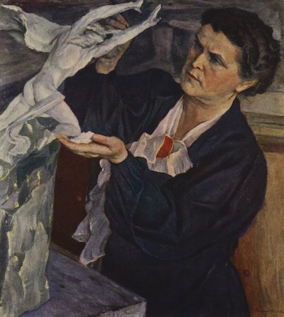 Portret sowieckiego rzeźbiarza z inną twarzą (w kolorze) autorstwa Mikhail Vasilievich Nesterov