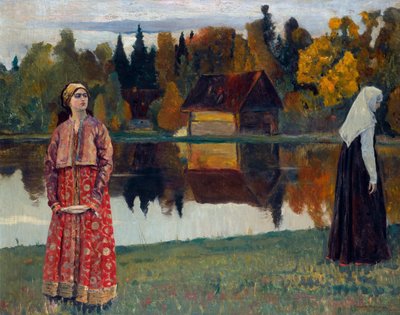 „Pres du lac” (Nad jeziorem) Peinture de Mikhail Nesterov (1862-1942) autorstwa Mikhail Vasilievich Nesterov