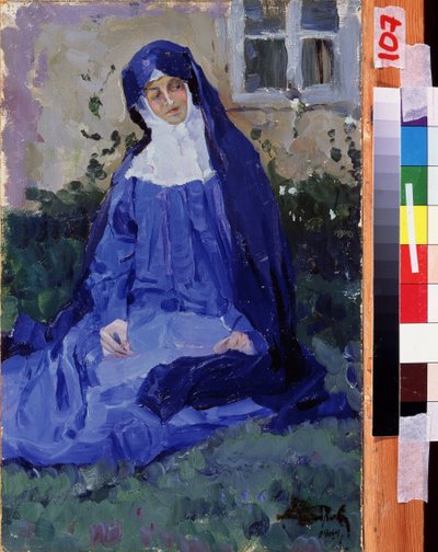 Zakonnica (Zakonnica). Praca Michaiła Wasiljewicza Niestierowa (1862-1942), olej na tekturze autorstwa Mikhail Vasilievich Nesterov