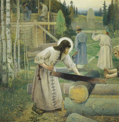 Święty Sergiusz pracuje Tryptyk, część środkowa, 1896 autorstwa Mikhail Vasilievich Nesterov