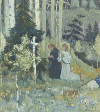 Założenie klasztoru Trinity-Sergius autorstwa Mikhail Vasilievich Nesterov