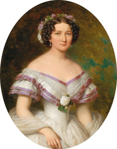 Portret hrabiny Marii Gabrielli Józefy Anny Szápáry 1834-1912, z domu Atzél de Borosjenö, 1857. autorstwa Miklós Barabás