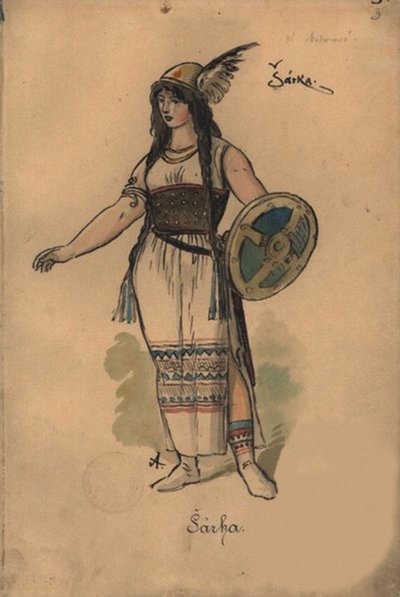 Sarka. Projekt kostiumu do opery Sarka Zdenka Fibicha, 1897. autorstwa Mikolas Ales