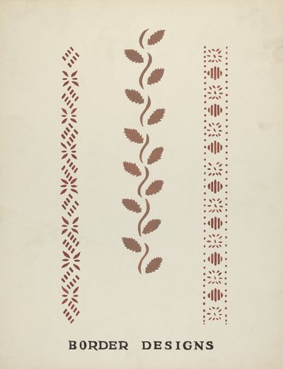 Wzory obramowań z proponowanego portfolio „Maine Wall Stencils” autorstwa Mildred E. Bent