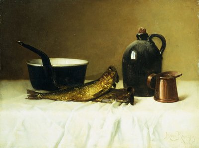 Martwa natura ze śledziem, garnkiem, dzbankiem i miarką, 1908 autorstwa Milne Ramsey