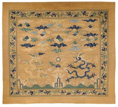 Rzadki i wspaniały cesarski dywan tronowy "Dragon autorstwa Ming Dynasty Chinese School
