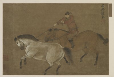 Jeździec trzymający konia na lasce autorstwa Ming Dynasty Chinese School