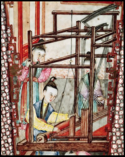 Fragment wazonu przedstawiający tkanie jedwabiu (ceramika) autorstwa Ming Dynasty Chinese School