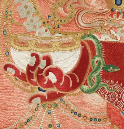 Detal haftowanej jedwabnej tangki w stylu cesarskim autorstwa Ming Dynasty Chinese School