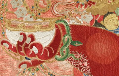 Detal haftowanej jedwabnej tangki w stylu cesarskim autorstwa Ming Dynasty Chinese School