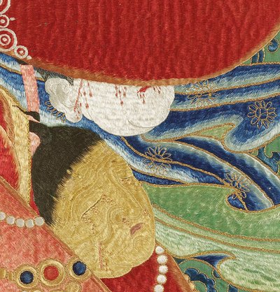 Detal haftowanej jedwabnej tangki w stylu cesarskim autorstwa Ming Dynasty Chinese School