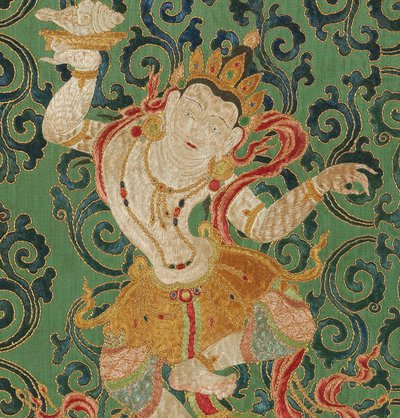 Detal haftowanej jedwabnej tangki w stylu cesarskim autorstwa Ming Dynasty Chinese School