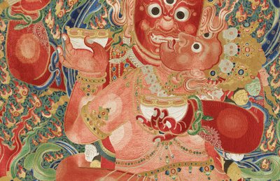 Detal haftowanej jedwabnej tangki w stylu cesarskim autorstwa Ming Dynasty Chinese School