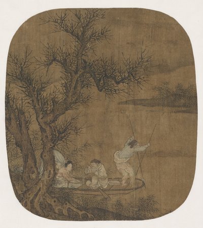 Posiłek na pokładzie łodzi, XVI-XVII w. (kolor tuszu na jedwabiu) autorstwa Ming Dynasty Chinese School