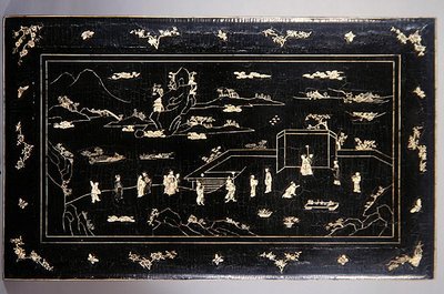 Kang Table Top (lakierowana wstawka z drewna z kością) (patrz również 272139) autorstwa Ming Dynasty Chinese School