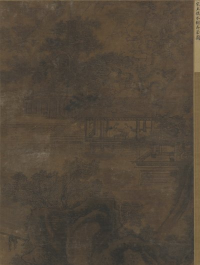 Krajobraz: dwóch mężczyzn w pawilonie pod drzewami autorstwa Ming Dynasty Chinese School