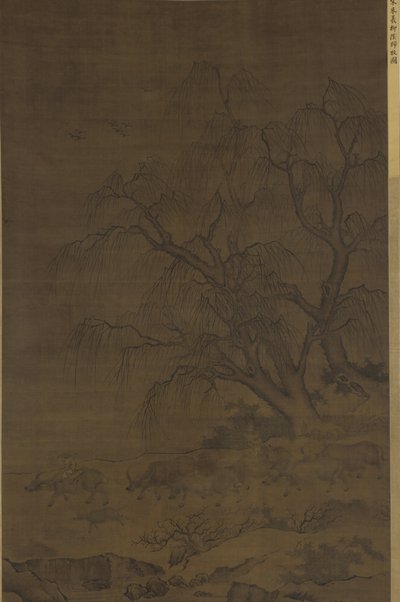 Bawoły wodne i pomocnicy pod wierzbami autorstwa Ming Dynasty Chinese School