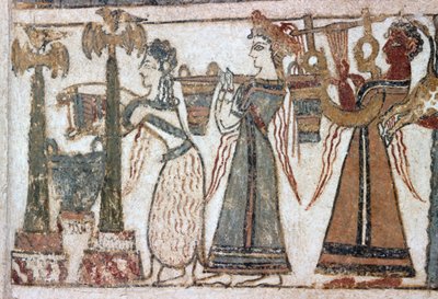 Detal, fresk na sarkofagu z Hagia Triada autorstwa Minoan