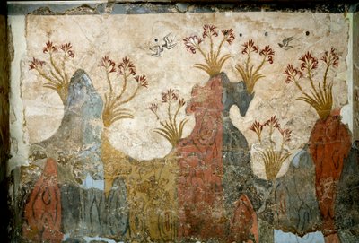 Sztuka minojska: „Wiosna”” Fresk od Akrotiri do Santorini. XVI w. p.n.e. Ateny, Narodowe Muzeum Archeologiczne autorstwa Minoan