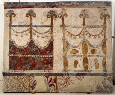 Cywilizacja minojska: reprezentacja dwóch portali (Ikria). Fresk z lustralnego basenu budynku Xeste 3 w Akrotiri (Thera), Santorini autorstwa Minoan
