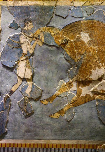 Szczegół fresku skaczącego byka. Znaleziony w Knossos autorstwa Minoan