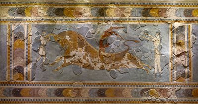 Szczegół fresku skaczącego byka. Znaleziony w Knossos autorstwa Minoan