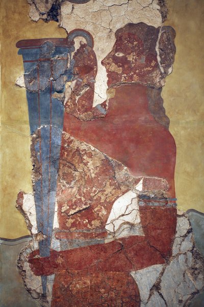 Sztuka minojska. „Podnoszący Puchar”, postać z procesji Fresco. Oryginalna rekonstrukcja z kilku fragmentów znalezionych przez A. Evansa na stanowisku archeologicznym w Knossos, a obecnie wystawiona w Muzeum Archeologicznym w Herakleion. Pokazuje młodego m autorstwa Minoan