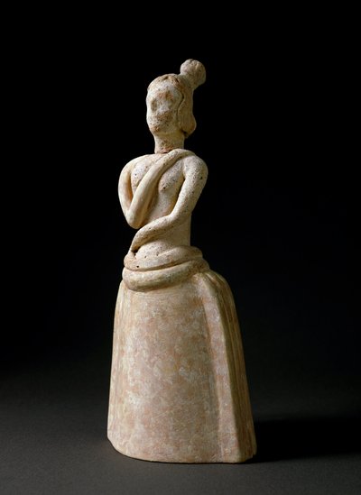 Sztuka minojska: terakotowa figurka kobiety w postawie uwielbienia. Z sanktuarium Piskokephalo na Krecie. 1700-1450 pne. Ciemny. 24,6 cm Heraklion, muzeum archeologiczne autorstwa Minoan