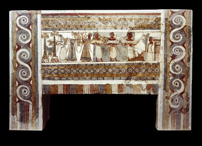 Scena kultu zmarłych, fresk na sarkofagu Hagia Triada autorstwa Minoan