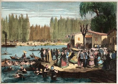 Pływanie w La Grenouillere na obrzeżach Paryża - La Grenouillere w Croissy-sur-Seine w 1869 r. - po Mirandzie autorstwa Miranda Miranda