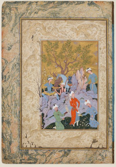 Princely Hawking Party, c.1570 autorstwa Mirza Ali