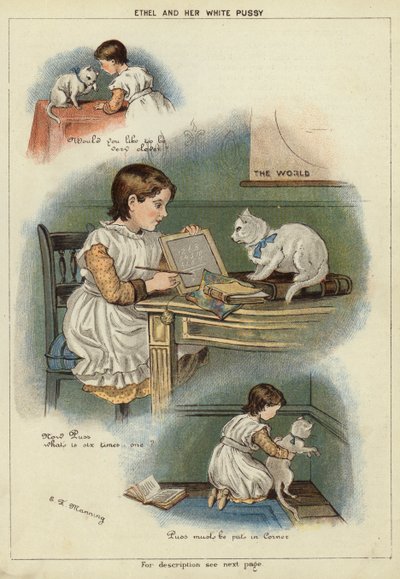 Ethel i jej biały kot (chromolitho) autorstwa Miss Eliza F. Manning