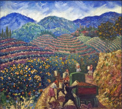 Żniwa w sowchozu Czakva par Beringov, Mitrofan Michajłowicz (1986-1937). Olej na płótnie, sitz: 114x128 autorstwa Mitrofan Mikhaylovich Beringov