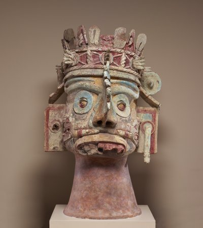 Głowa boga deszczu Tlaloc, późny okres postklasyczny, ok. 1300-1521 (ceramika, tufa, sztukaterie i farby) autorstwa Mixtec Mixtec