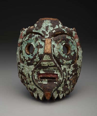 Maska, prawdopodobnie Tlaloca, ok. 1350-1521 (drewno, turkus, muszla, węgiel brunatny i żywica) autorstwa Mixtec Mixtec