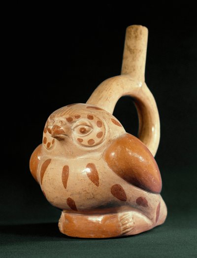 Sztuka przedkolumbijska, kultura Mochica (brzydka): wazon z terakoty w kształcie sowy. 100 pne-800 ne. Lima, Narodowe Muzeum Antropologii i Archeologii, Peru autorstwa Moche Moche